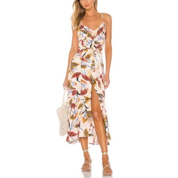 L*Space Isabel Tropical Print Sleeveless Maxi Dress Button Front Tie Back V-Neck - Picture 1 of 16